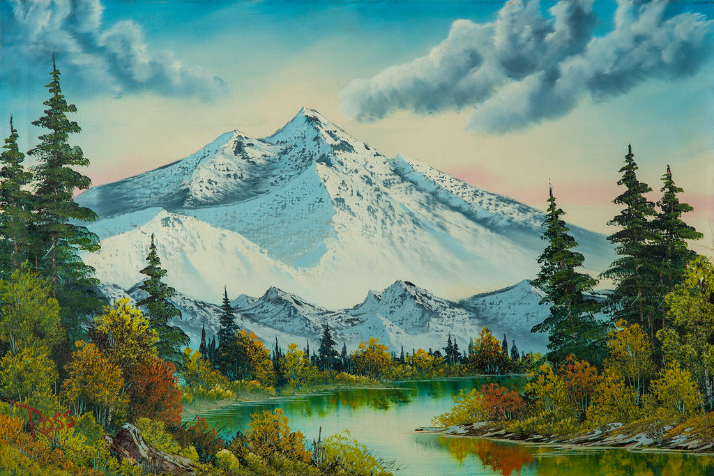Bob Ross - Authentic Original Mountain Summit Painting Contemporary Art -  for sale